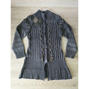 Covelo Wool Angora Rabbit Silk Cotton Cable Knit Mock Neck Cardigan Sweater M